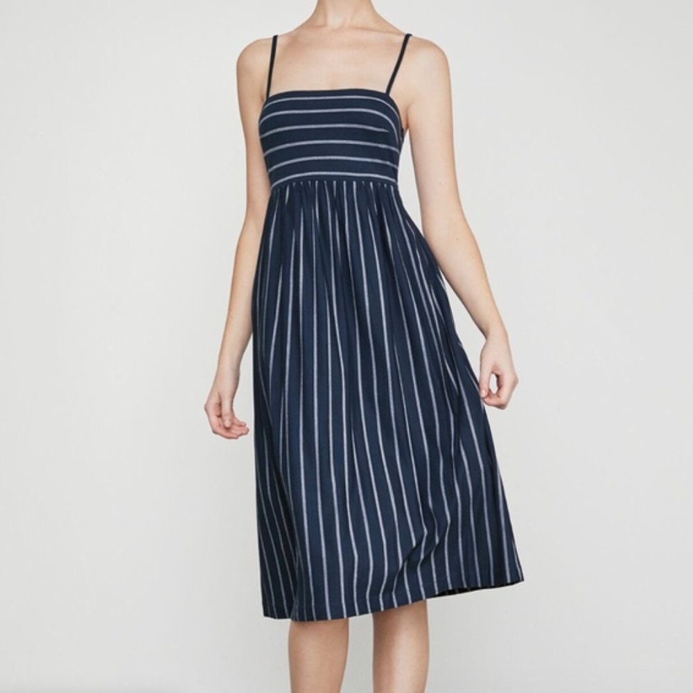 BCBGMaxAzria Blue Striped Twist Back Midi Dress